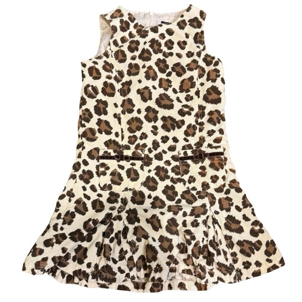 Mini Boden Girls Dress Leopard Print Corduroy Size 7-8 animal print sleeveless